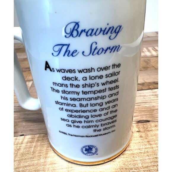Norman Rockwell Braving The Storm Ceramic Mug 1985 Gold Trim 16 Oz Vintage Nauti - Picture 4 of 4